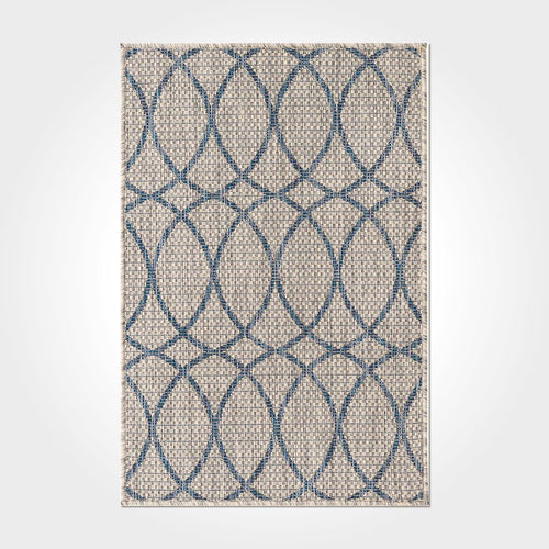 Geometric Area Rug – Washable Non Slip Chenille Cotton Rug with Blue Cream Design