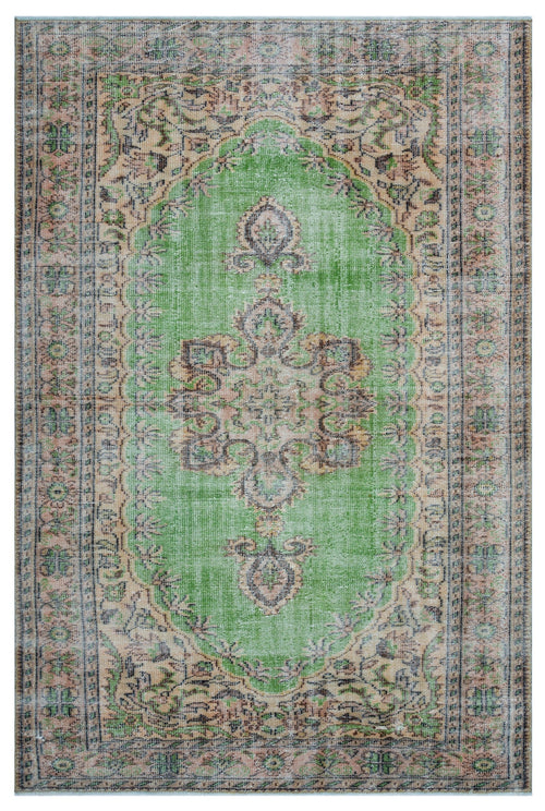 Atina Green Vintage Wool Handmade Area Rug 6'0" x 9'1"