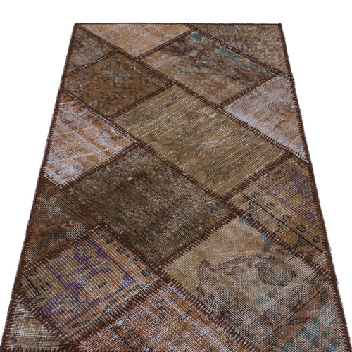 Iskece 25880 Brown Patchwork Wool Handmade Area Rug 2'7" x 4'11"