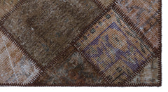 Iskece 25880 Brown Patchwork Wool Handmade Area Rug 2'7" x 4'11"