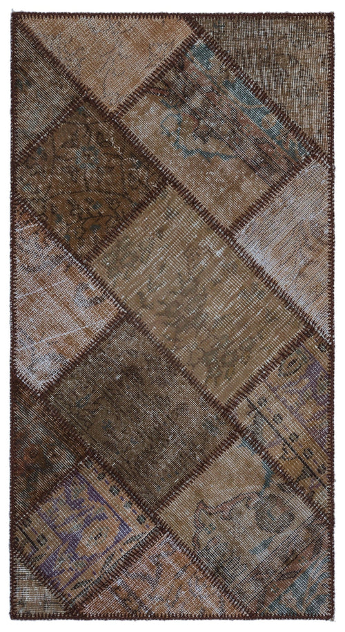 Iskece 25880 Brown Patchwork Wool Handmade Area Rug 2'7" x 4'11"