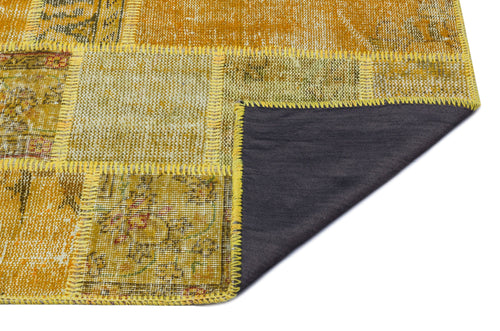 Iskece 25884 Yellow Patchwork Wool Handmade Area Rug 2'7" x 4'11"