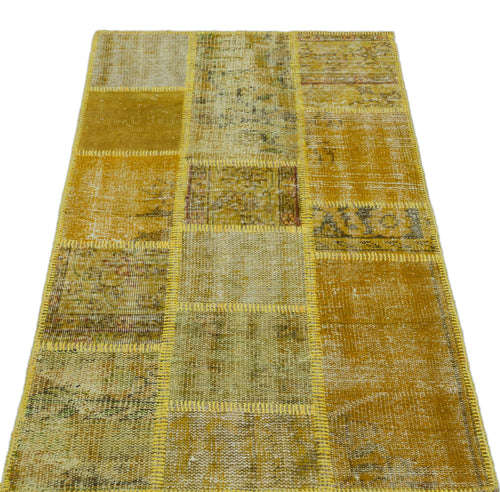 Iskece 25884 Yellow Patchwork Wool Handmade Area Rug 2'7" x 4'11"