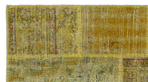 Iskece 25884 Yellow Patchwork Wool Handmade Area Rug 2'7" x 4'11"