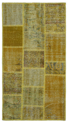 Iskece 25884 Yellow Patchwork Wool Handmade Area Rug 2'7" x 4'11"