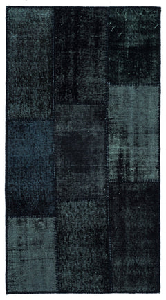 Iskece 25885 Black Patchwork Wool Handmade Area Rug 2'7" x 4'11"