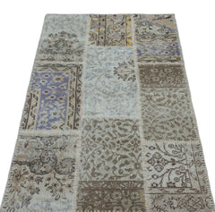 Iskece 25886 Beige Patchwork Wool Handmade Area Rug 2'7" x 4'11"