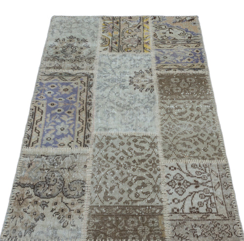 Iskece 25886 Beige Patchwork Wool Handmade Area Rug 2'7" x 4'11"