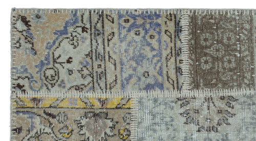Iskece 25886 Beige Patchwork Wool Handmade Area Rug 2'7" x 4'11"