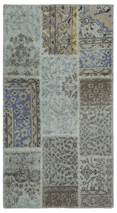 Iskece 25886 Beige Patchwork Wool Handmade Area Rug 2'7" x 4'11"