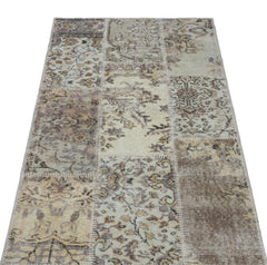 Iskece 25887 Beige Patchwork Wool Handmade Area Rug 2'7" x 4'11"