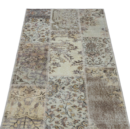 Iskece 25887 Beige Patchwork Wool Handmade Area Rug 2'7" x 4'11"