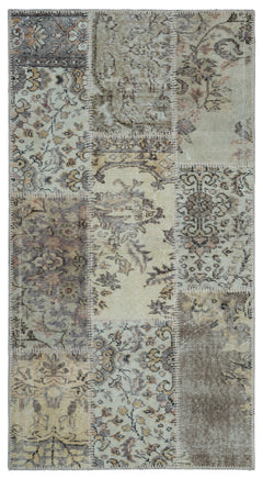 Iskece 25887 Beige Patchwork Wool Handmade Area Rug 2'7" x 4'11"