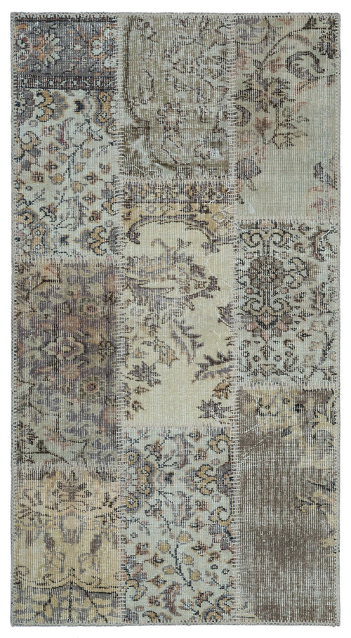 Iskece 25887 Beige Patchwork Wool Handmade Area Rug 2'7" x 4'11"
