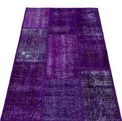 Iskece 25888 Purple Patchwork Wool Handmade Area Rug 2'7" x 4'11"