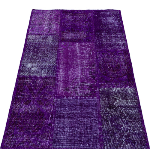 Iskece 25888 Purple Patchwork Wool Handmade Area Rug 2'7" x 4'11"