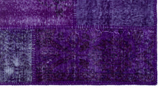 Iskece 25888 Purple Patchwork Wool Handmade Area Rug 2'7" x 4'11"
