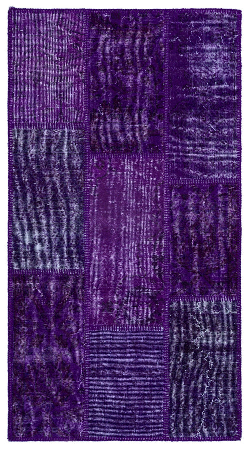 Iskece 25888 Purple Patchwork Wool Handmade Area Rug 2'7" x 4'11"