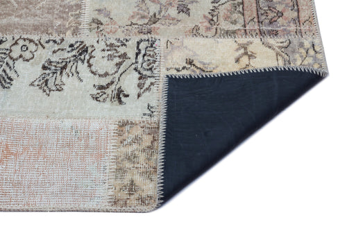 Iskece 25892 Beige Patchwork Wool Handmade Area Rug 2'7" x 4'11"