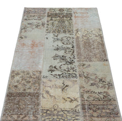 Iskece 25892 Beige Patchwork Wool Handmade Area Rug 2'7" x 4'11"