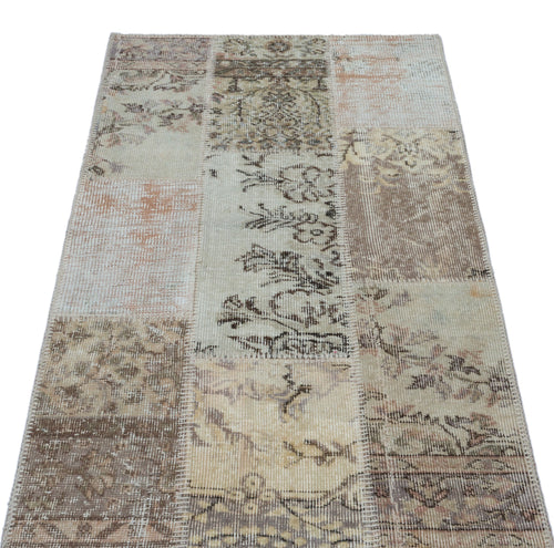 Iskece 25892 Beige Patchwork Wool Handmade Area Rug 2'7" x 4'11"