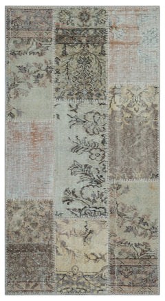 Iskece 25892 Beige Patchwork Wool Handmade Area Rug 2'7" x 4'11"