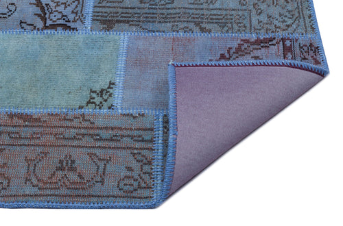 Iskece 25899 Blue Patchwork Wool Handmade Area Rug 2'7" x 4'11"