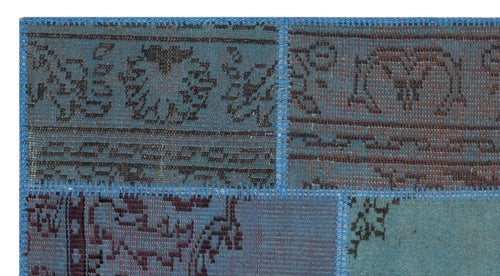 Iskece 25899 Blue Patchwork Wool Handmade Area Rug 2'7" x 4'11"