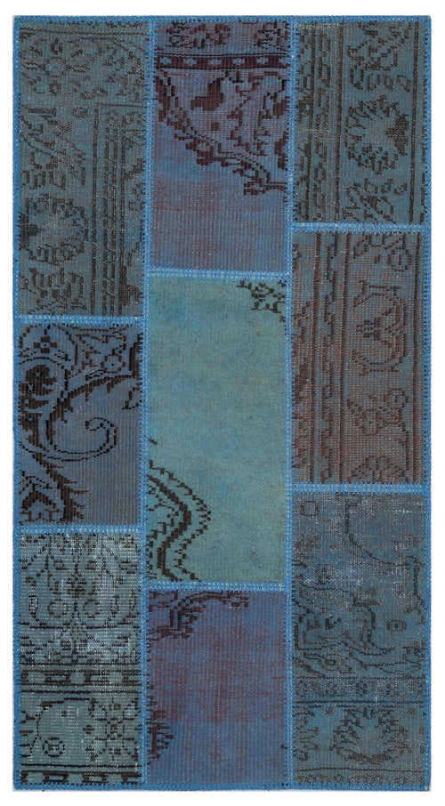 Iskece 25899 Blue Patchwork Wool Handmade Area Rug 2'7" x 4'11"