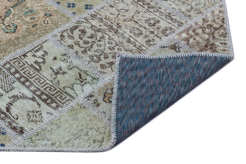 Iskece 25904 Beige Patchwork Wool Handmade Area Rug 2'7" x 4'11"