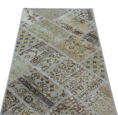 Iskece 25904 Beige Patchwork Wool Handmade Area Rug 2'7" x 4'11"