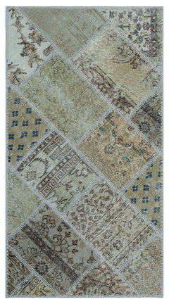 Iskece 25904 Beige Patchwork Wool Handmade Area Rug 2'7" x 4'11"