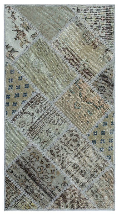 Iskece 25904 Beige Patchwork Wool Handmade Area Rug 2'7" x 4'11"