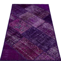 Iskece 25927 Purple Patchwork Wool Handmade Area Rug 2'7" x 4'11"