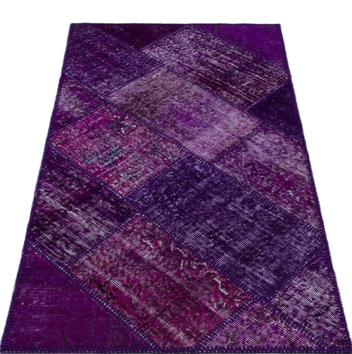 Iskece 25927 Purple Patchwork Wool Handmade Area Rug 2'7" x 4'11"