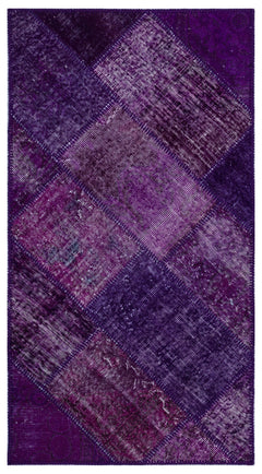 Iskece 25927 Purple Patchwork Wool Handmade Area Rug 2'7" x 4'11"