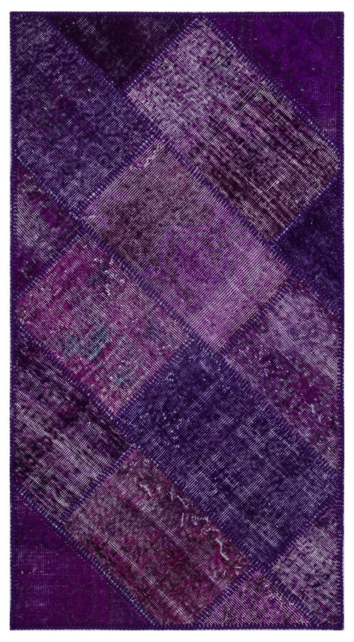 Iskece 25927 Purple Patchwork Wool Handmade Area Rug 2'7" x 4'11"