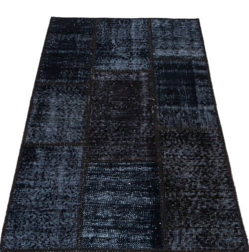 Iskece 25928 Black Patchwork Wool Handmade Area Rug 2'7" x 4'11"