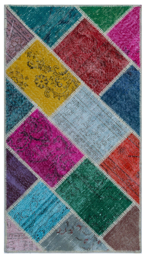 Iskece 25944 Beige Patchwork Wool Handmade Area Rug 2'7" x 4'11"