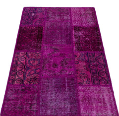 Iskece 25946 Pink Patchwork Wool Handmade Area Rug 2'7" x 4'11"