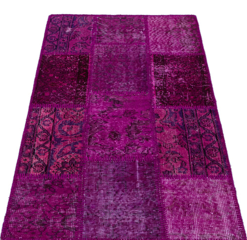 Iskece 25946 Pink Patchwork Wool Handmade Area Rug 2'7" x 4'11"
