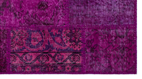 Iskece 25946 Pink Patchwork Wool Handmade Area Rug 2'7" x 4'11"