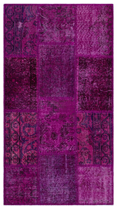Iskece 25946 Pink Patchwork Wool Handmade Area Rug 2'7" x 4'11"