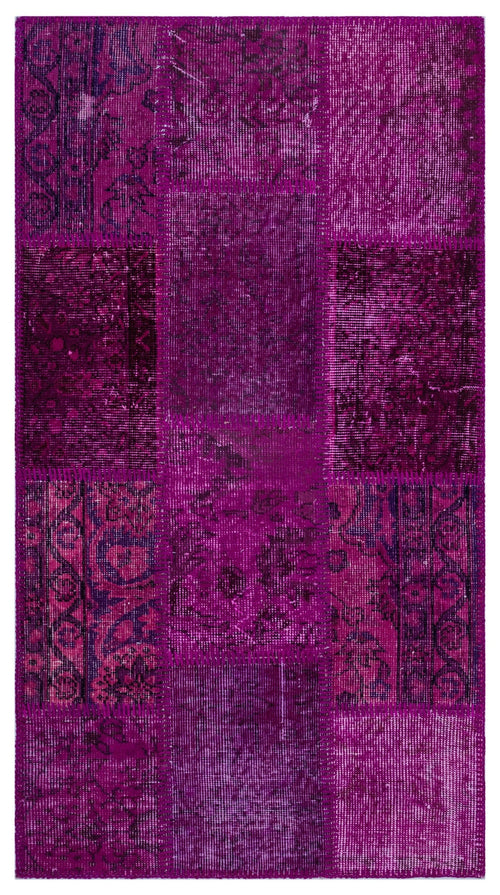 Iskece 25946 Pink Patchwork Wool Handmade Area Rug 2'7" x 4'11"