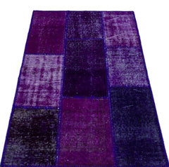 Iskece 25948 Purple Patchwork Wool Handmade Area Rug 2'7" x 4'11"