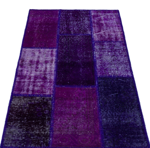 Iskece 25948 Purple Patchwork Wool Handmade Area Rug 2'7" x 4'11"