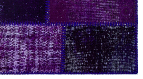 Iskece 25948 Purple Patchwork Wool Handmade Area Rug 2'7" x 4'11"