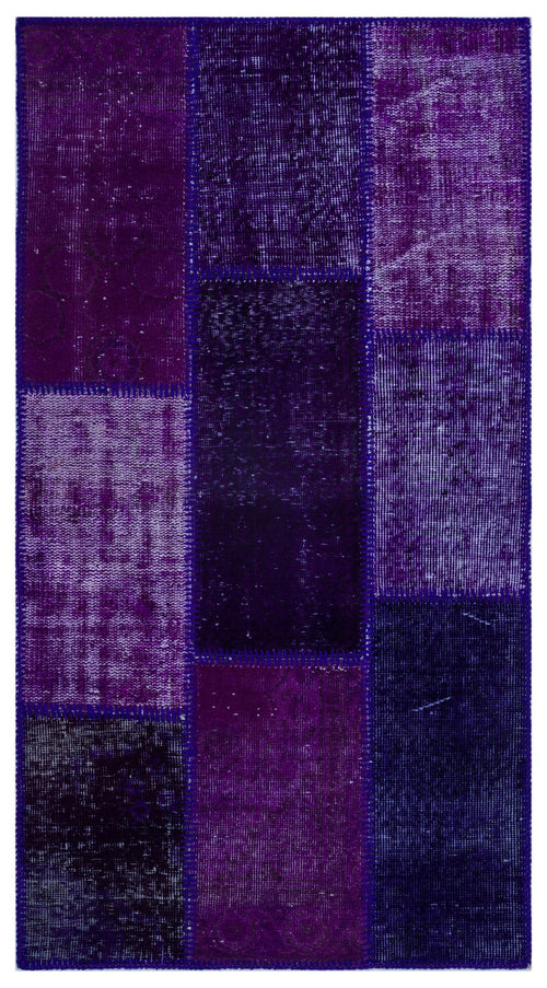 Iskece 25948 Purple Patchwork Wool Handmade Area Rug 2'7" x 4'11"