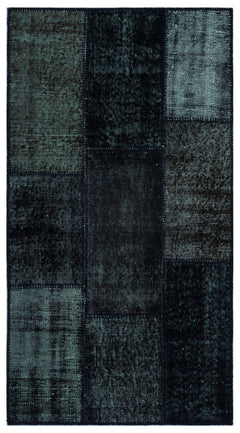 Iskece 25955 Black Patchwork Wool Handmade Area Rug 2'7" x 4'11"