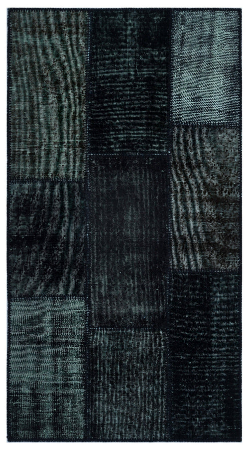 Iskece 25955 Black Patchwork Wool Handmade Area Rug 2'7" x 4'11"